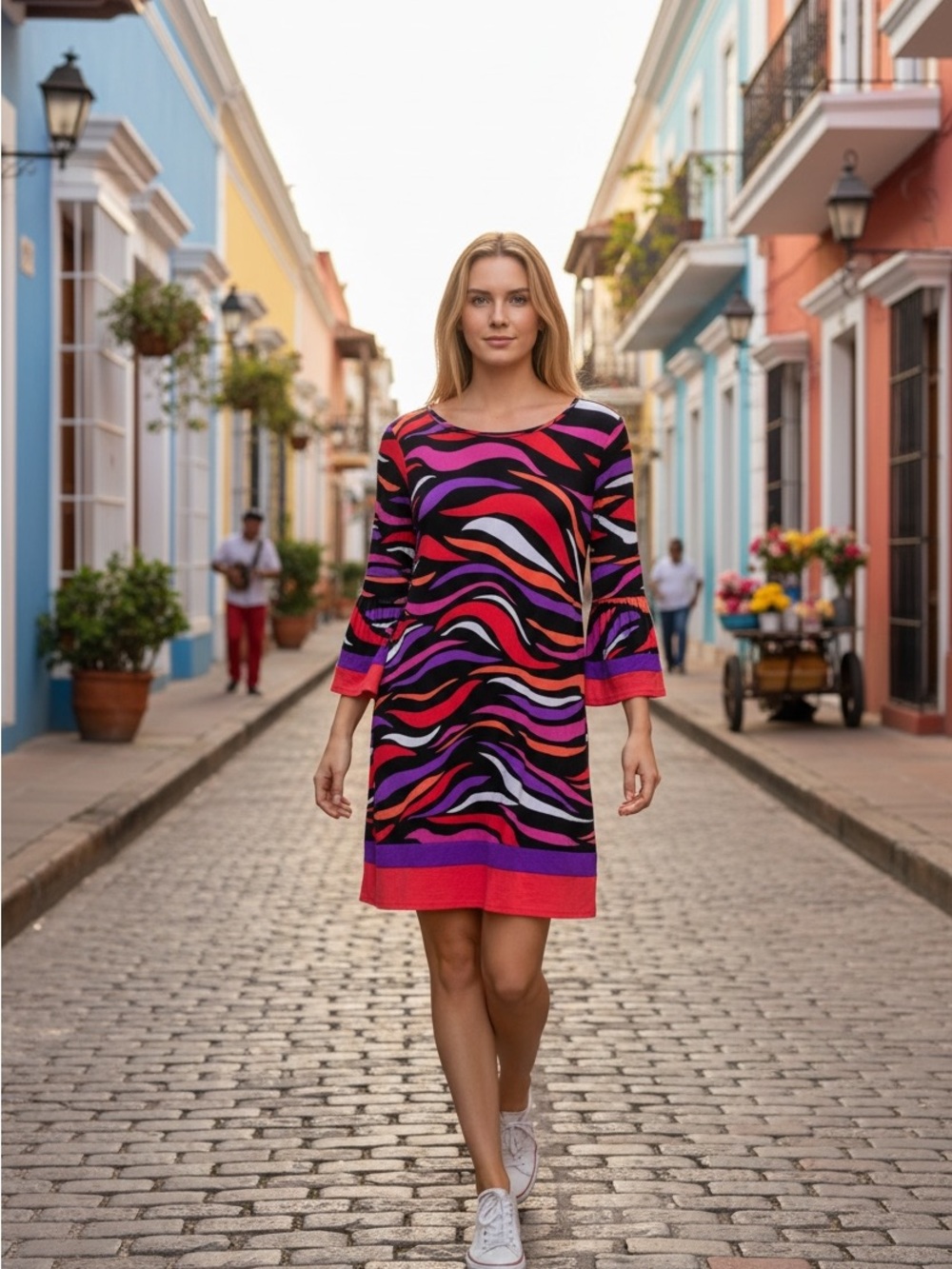 Prelude Funky Wave-Print Midi Dress size medium
